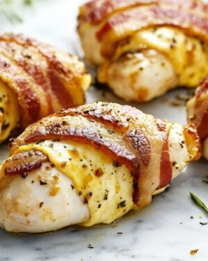Gevulde kipfilet met kruidenkaas, spekjes en grand veneursaus - 350g